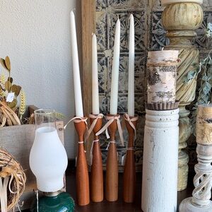 MCM Scandinavian Made In Denmark Wood Candlestick Set of 4